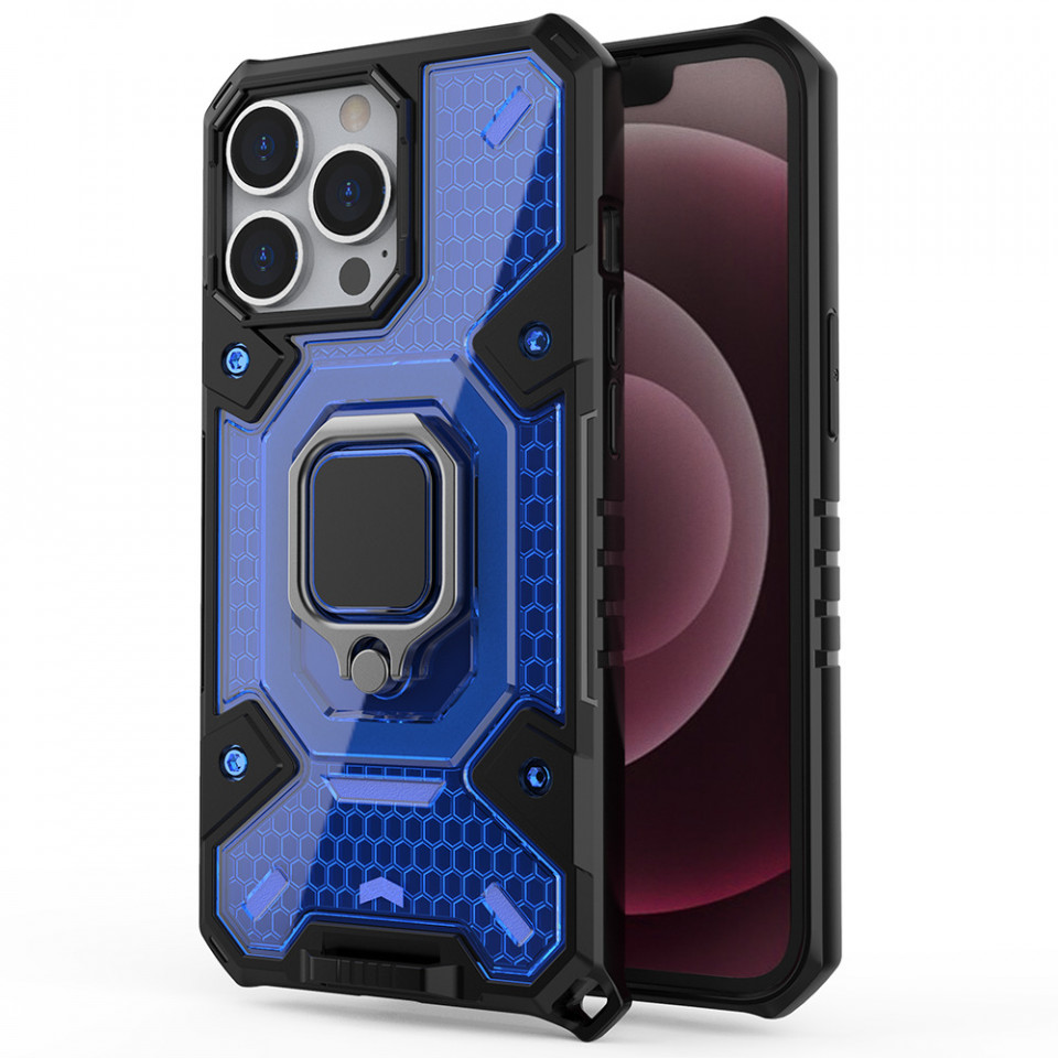 Husa iPhone 13 Pro cu inel, Techsuit Honeycomb - Albastru