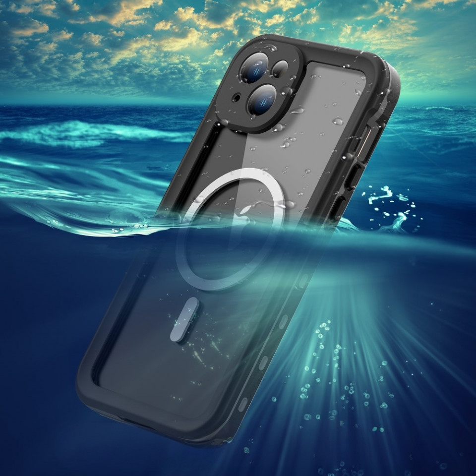 Husa iPhone 15 Plus rezistenta la apa, Waterproof IP68, ShellBox - Negru - 2 | YEO