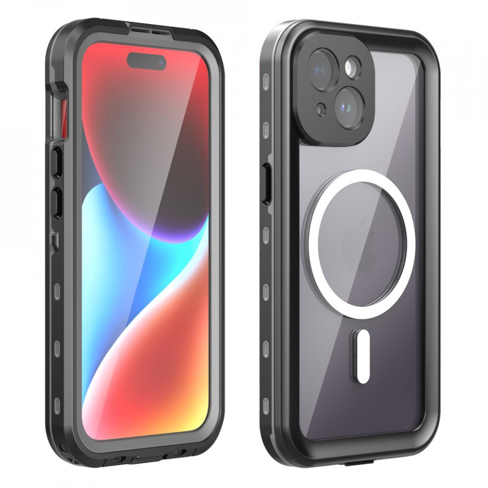 Husa iPhone 15 rezistenta la apa, Waterproof IP68, ShellBox - Negru - 1 | YEO