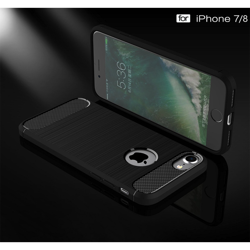 Husa iPhone SE 2, SE 2020 din silicon, Slim, cu textura Fibra Carbon - Negru - 3 | YEO