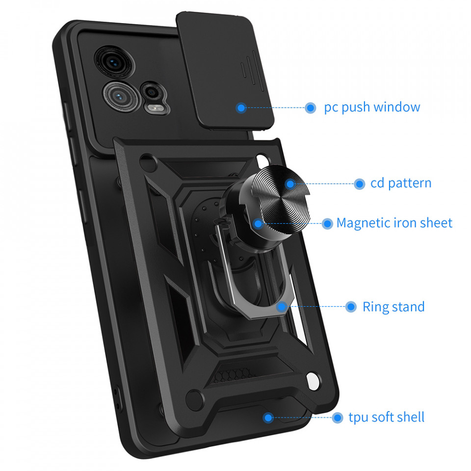 Husa Motorola Moto G72 cu inel magnetic si protectie camera Skyddar CamShield - Negru - 5