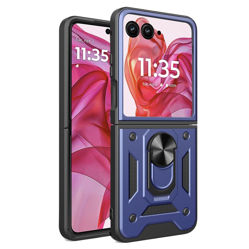Husa Motorola Razr 50 Ultra cu inel magnetic si protectie camera Skyddar CamShield - Albastru