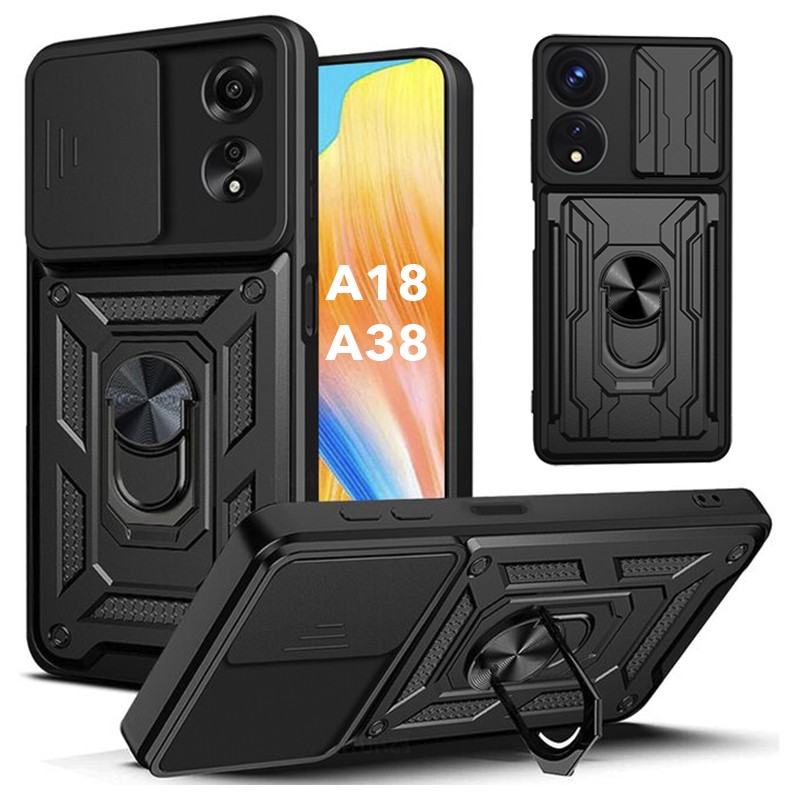 Husa Oppo A18 / A38 cu inel magnetic si protectie camera Skyddar CamShield - Negru