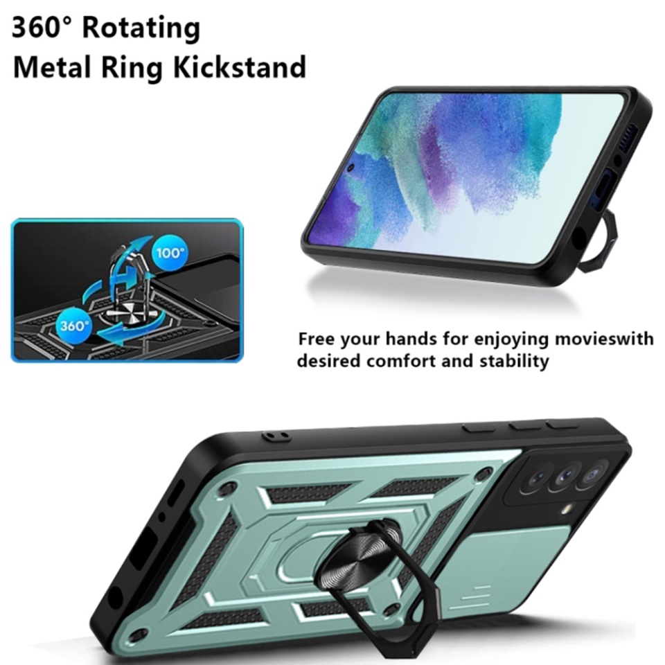 Husa Oppo Reno12 Pro cu inel magnetic si protectie camera Skyddar CamShield - Verde - 2 | YEO