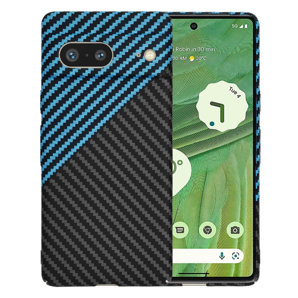 Husa pentru Google Pixel 7, Finisaj Premium cu Textura de Carbon, Design Elegant, SKDR CarbonFlex - Bleu
