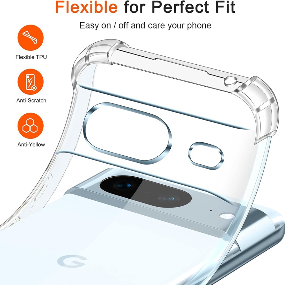 Husa pentru Google Pixel 7 , SKYDDAR INNOVATION, Shockproof Clear din Silicon Slim, Transparenta, set cu sticker - 3 | YEO