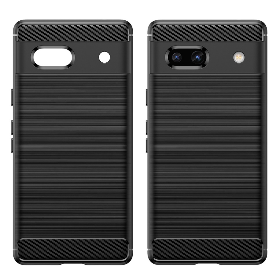 Husa pentru Google Pixel 7a, SKYDDAR INNOVATION, Carbon Silicone, din Silicon Slim, cu textura Fibra Carbon, set cu sticker, Negru - 2 | YEO