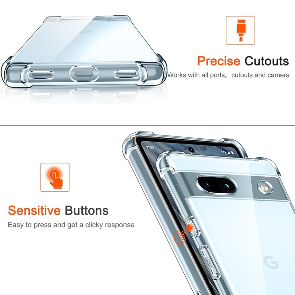 Husa pentru Google Pixel 7a , SKYDDAR INNOVATION, Shockproof Clear din Silicon Slim, Transparenta, set cu sticker - 2 | YEO