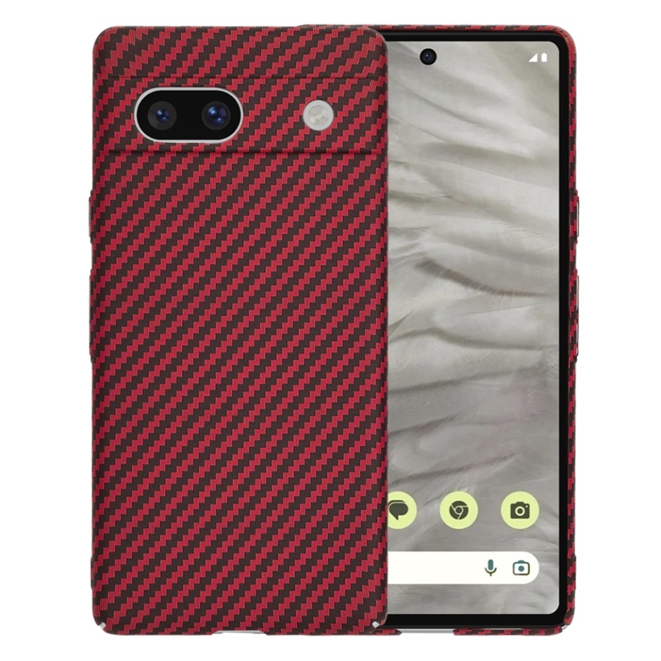 Husa pentru Google Pixel 7a, SKYDDAR INNOVATION, textura carbon, Carbonite FiberShell, set cu sticker, Rosu,