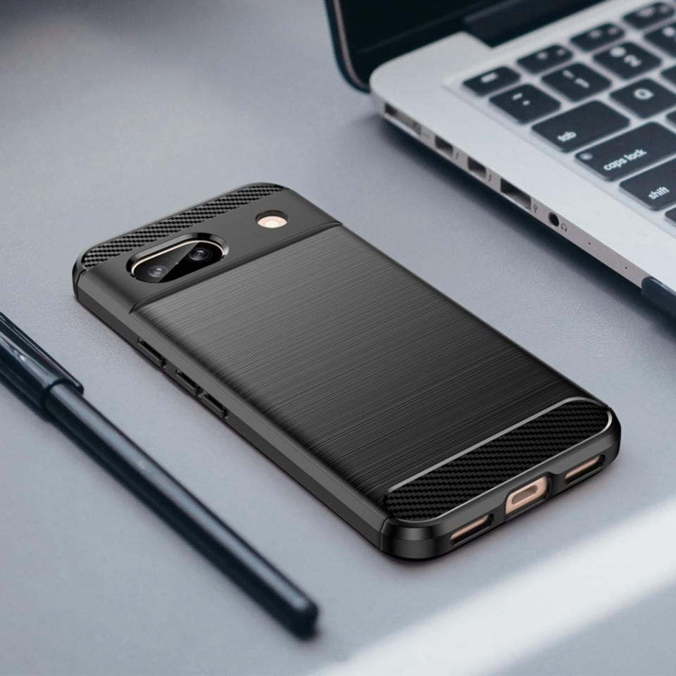 Husa pentru Google Pixel 8a, SKYDDAR INNOVATION, Carbon Silicone, din Silicon Slim, cu textura Fibra Carbon, set cu sticker, Negru - 3 | YEO