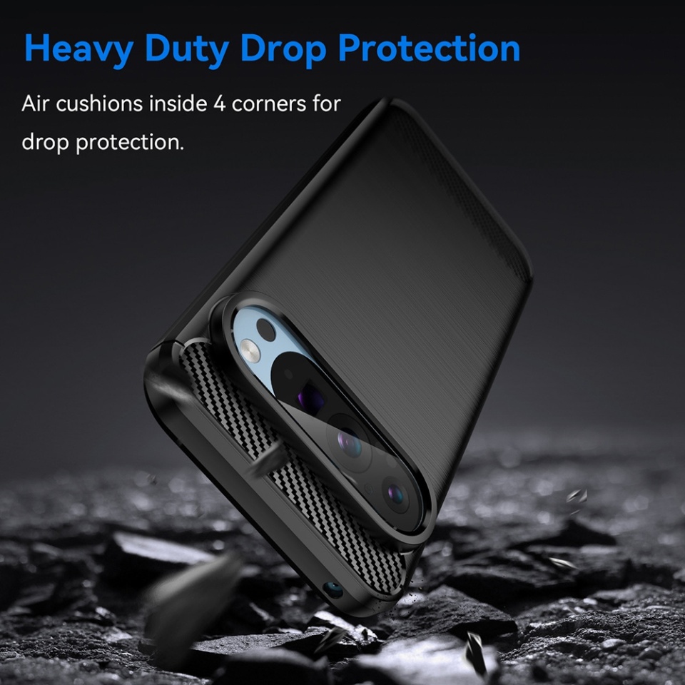 Husa pentru Google Pixel 9 / Pixel 9 Pro, SKYDDAR INNOVATION, Carbon Silicone, din Silicon Slim, cu textura Fibra Carbon, set cu sticker, Negru - 3 | YEO