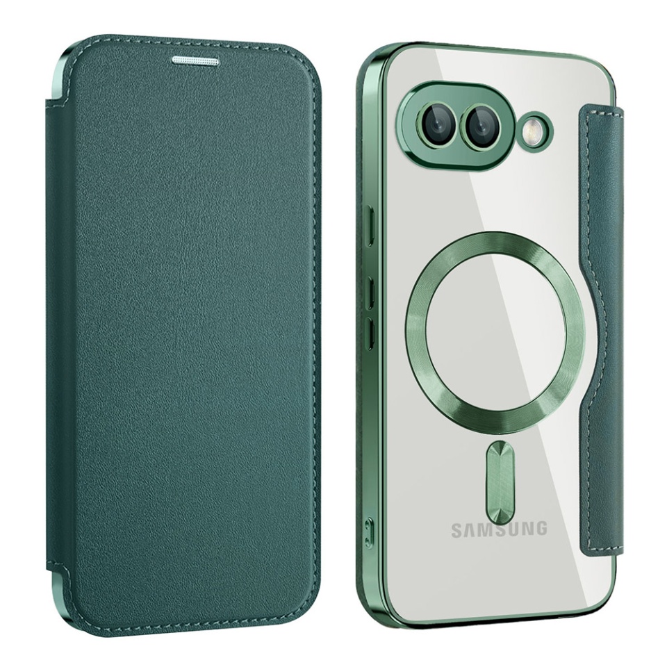 Husa pentru Google Pixel 9a tip carte, SKYDDAR INOVATION, SmartMag Book, Magsafe, RFiD, Suport Carduri, set cu sticker, Verde - 1 | YEO
