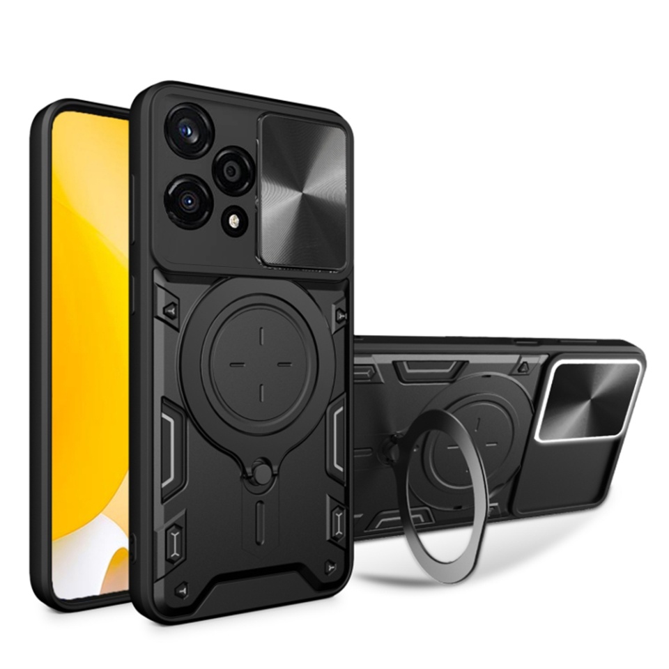 Husa pentru Honor 200 Lite, cu inel magnetic si suport ajustabil, protecție completa camera, SKDR SafeCover - Negru