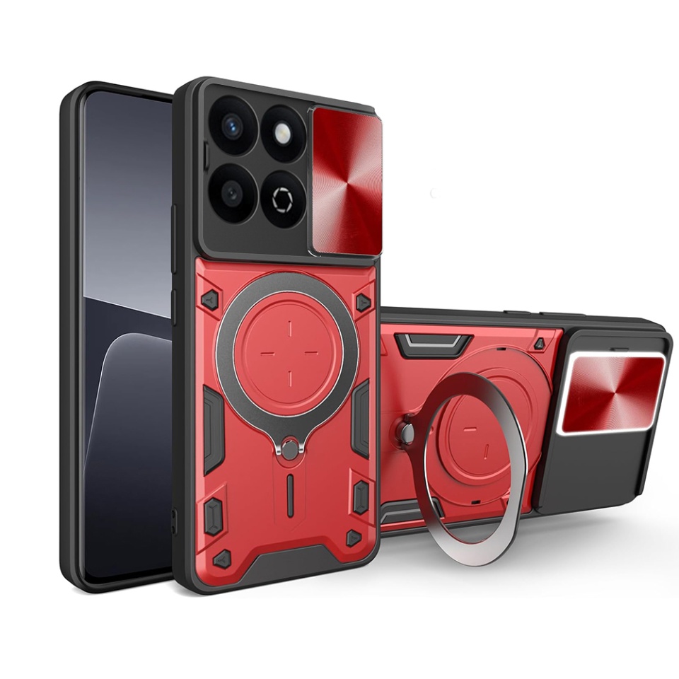 Husa pentru Honor 200 Smart / X7c, cu inel magnetic si suport ajustabil, protectie completa camera, SKDR SafeCover - Rosu