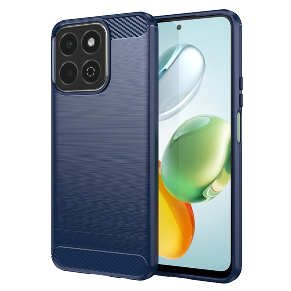 Husa pentru Honor 200 Smart / X7c, SKYDDAR INNOVATION, Carbon Silicone, din Silicon Slim, cu textura Fibra Carbon, set cu sticker, Albastru