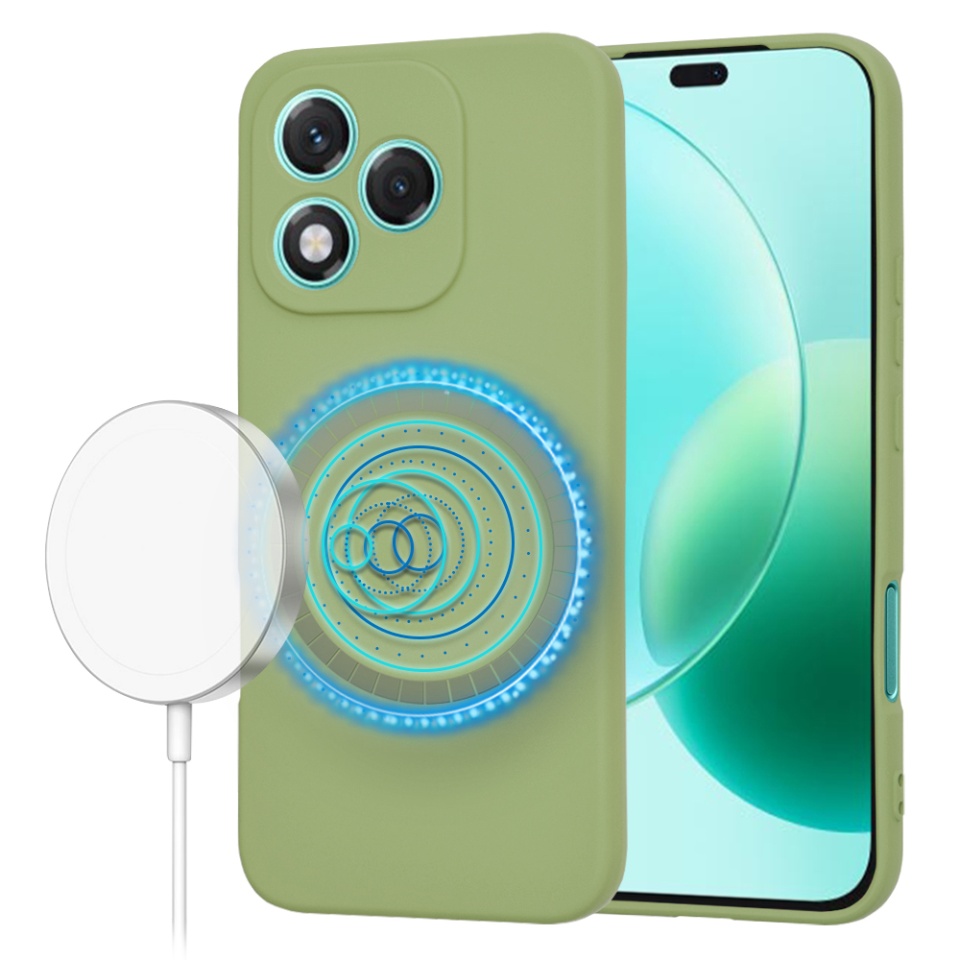 Husa pentru Honor 400 Lite, SKYDDAR INNOVATION, din Silicon Catifelat, SoftFlex Magsafe, set cu sticker, Verde