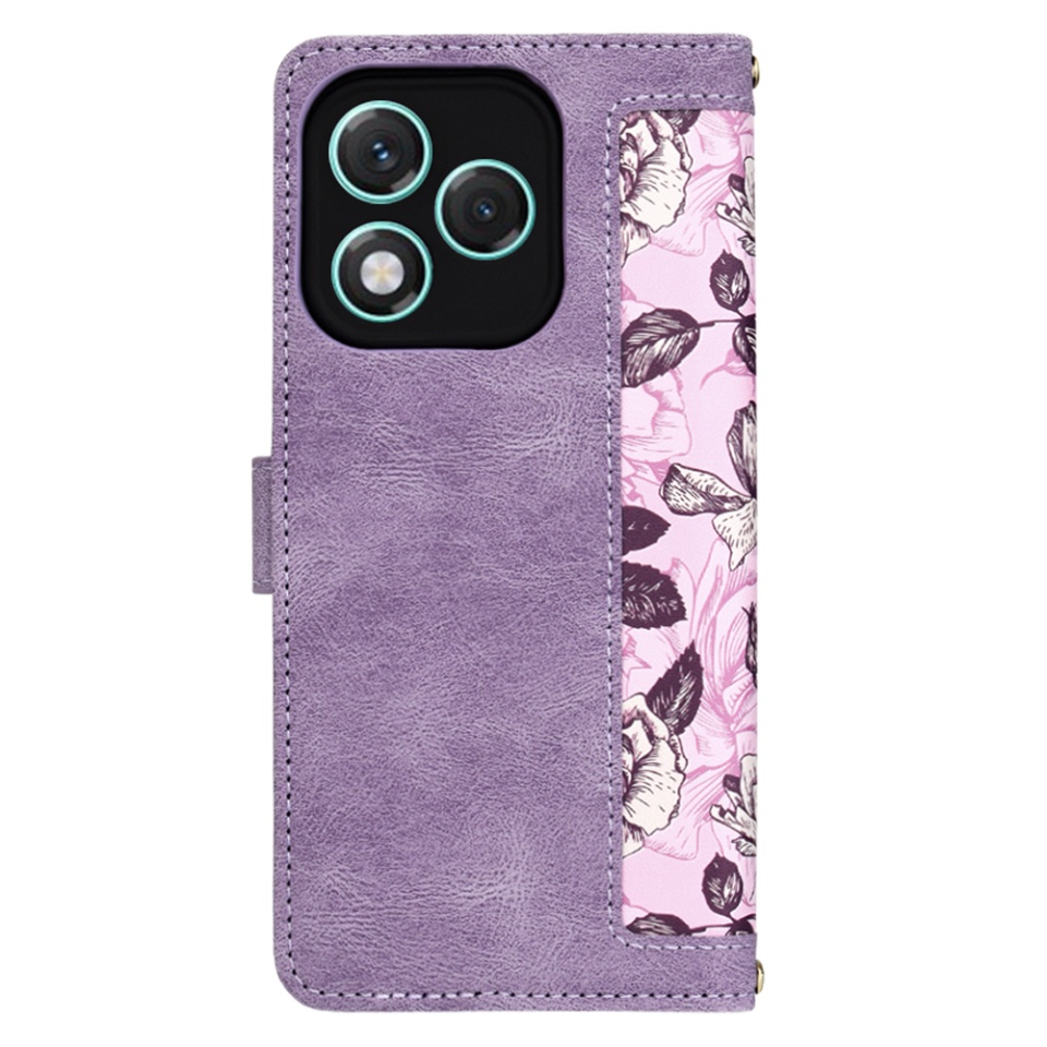 Husa pentru Honor 400 Lite, SKYDDAR INNOVATION, Floral Wallet, din Piele Ecologică cu Design Floral, Protecție 360°, Stand Integrat, Buzunare pentru Carduri, Mov, set cu sticker - 2 | YEO