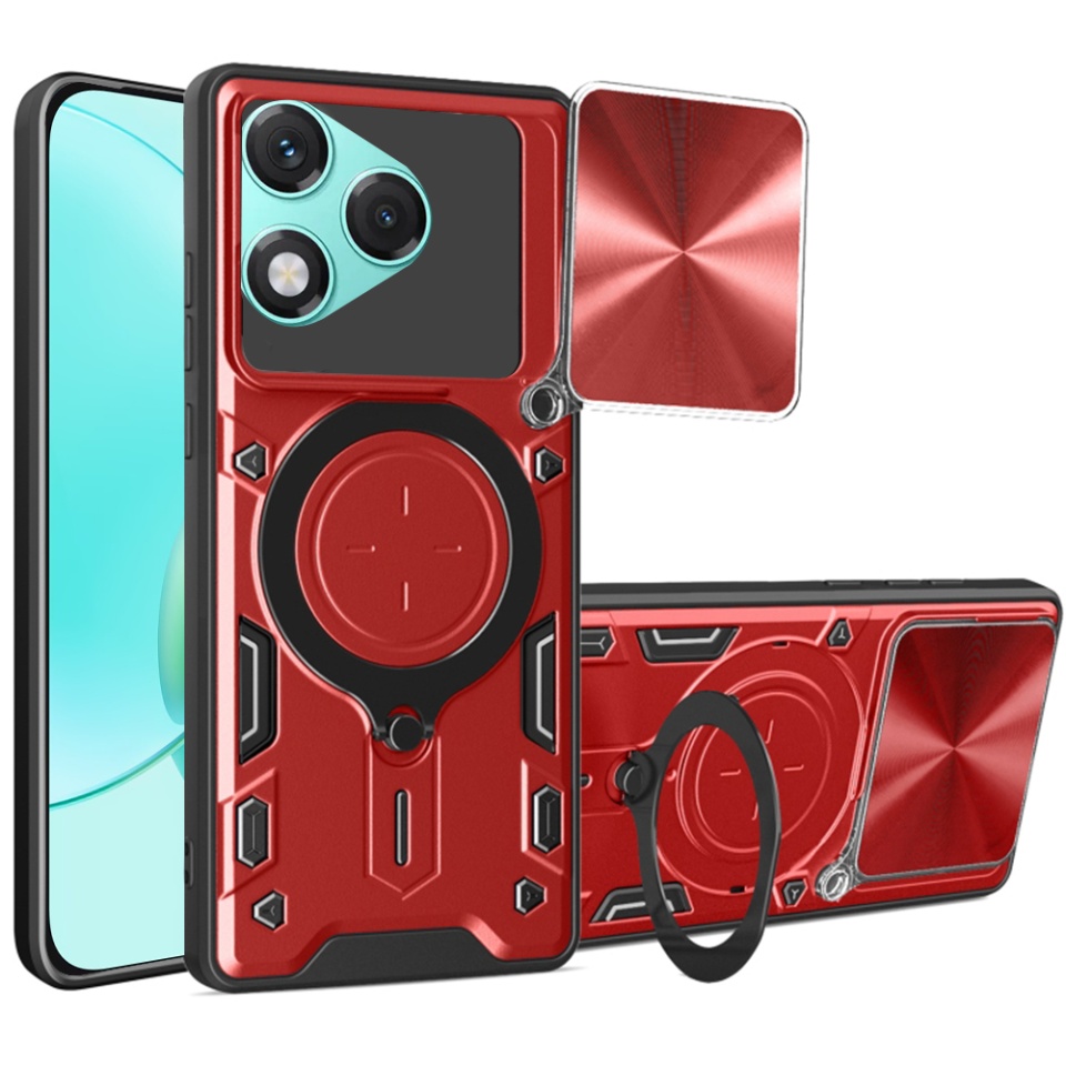 Husa pentru Honor 400 Lite, SKYDDAR INNOVATION, SafeCover, Inel Magnetic, Protectie Camera, Rosu, set cu sticker