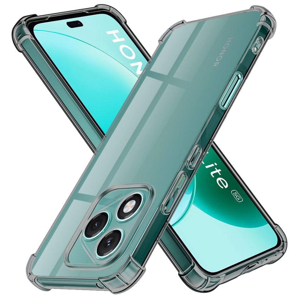 Husa pentru Honor 400 Lite, SKYDDAR INNOVATION, Shockproof Clear Silicone, Silicon Slim, set cu sticker, Fumuriu