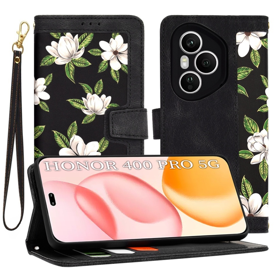 Husa pentru Honor 400 Pro, SKYDDAR INNOVATION, Flipcraft din Piele Ecologică, Stand Integrat, Buzunare pentru Carduri, set cu sticker, Negru