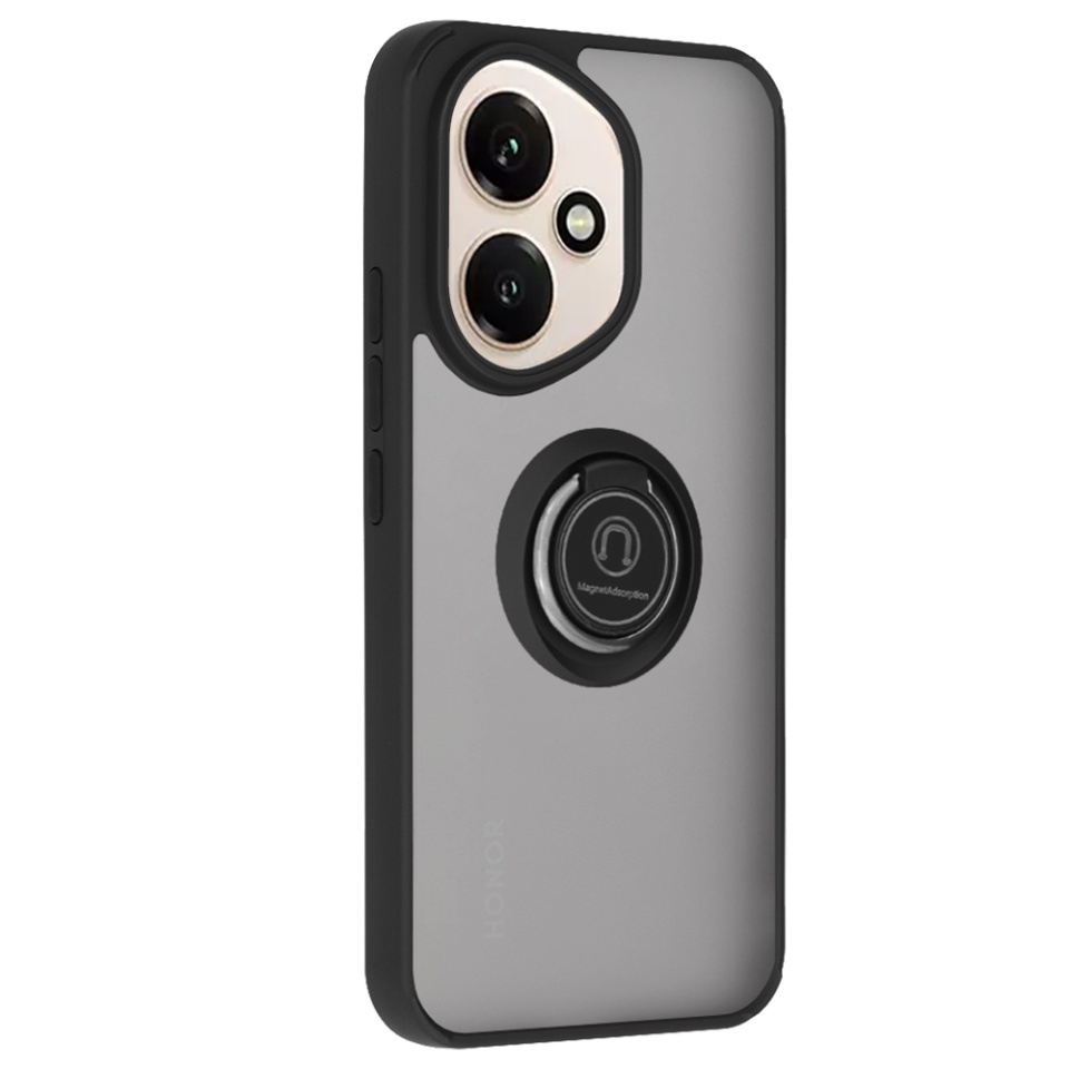 Husa pentru Honor 400, SKYDDAR INNOVATION, Glinth cu Inel Rotativ 360° Magnetic, set cu sticker, Negru - 1 | YEO