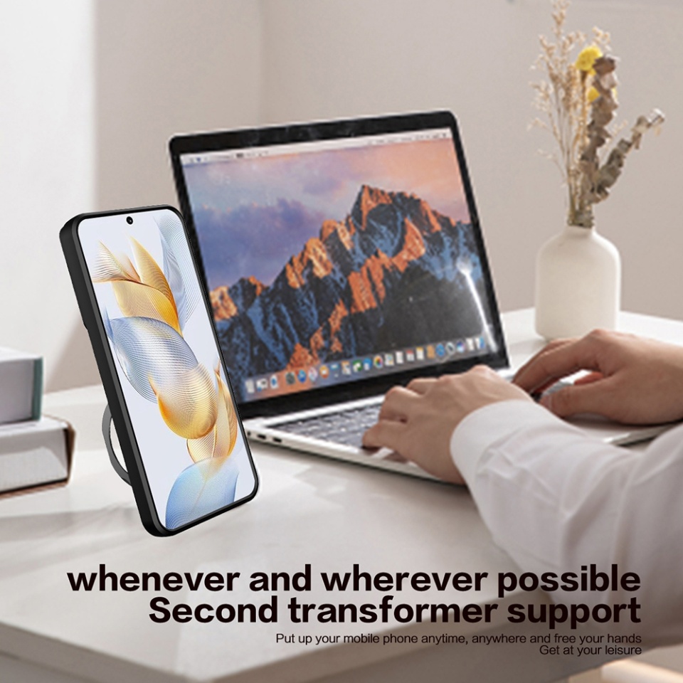 Husa pentru Honor 90, cu inel magnetic si suport ajustabil, protecție completa camera, SKDR SafeCover - Negru - 2 | YEO
