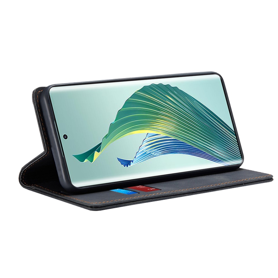 Husa pentru Honor Magic5 Lite, SKYDDAR INNOVATION, Soft Wallet, tip Carte din piele Eco Premium, cu Portofel Interior, Negru, set cu sticker - 1 | YEO