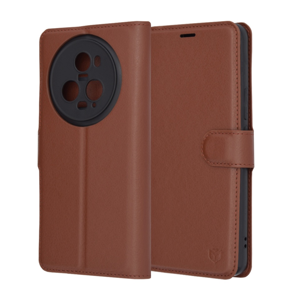 Husa pentru Honor Magic5 Pro tip Carte, cu Portofel Interior, Finisaje Premium, SKYDDAR Leather Wallet - Maro