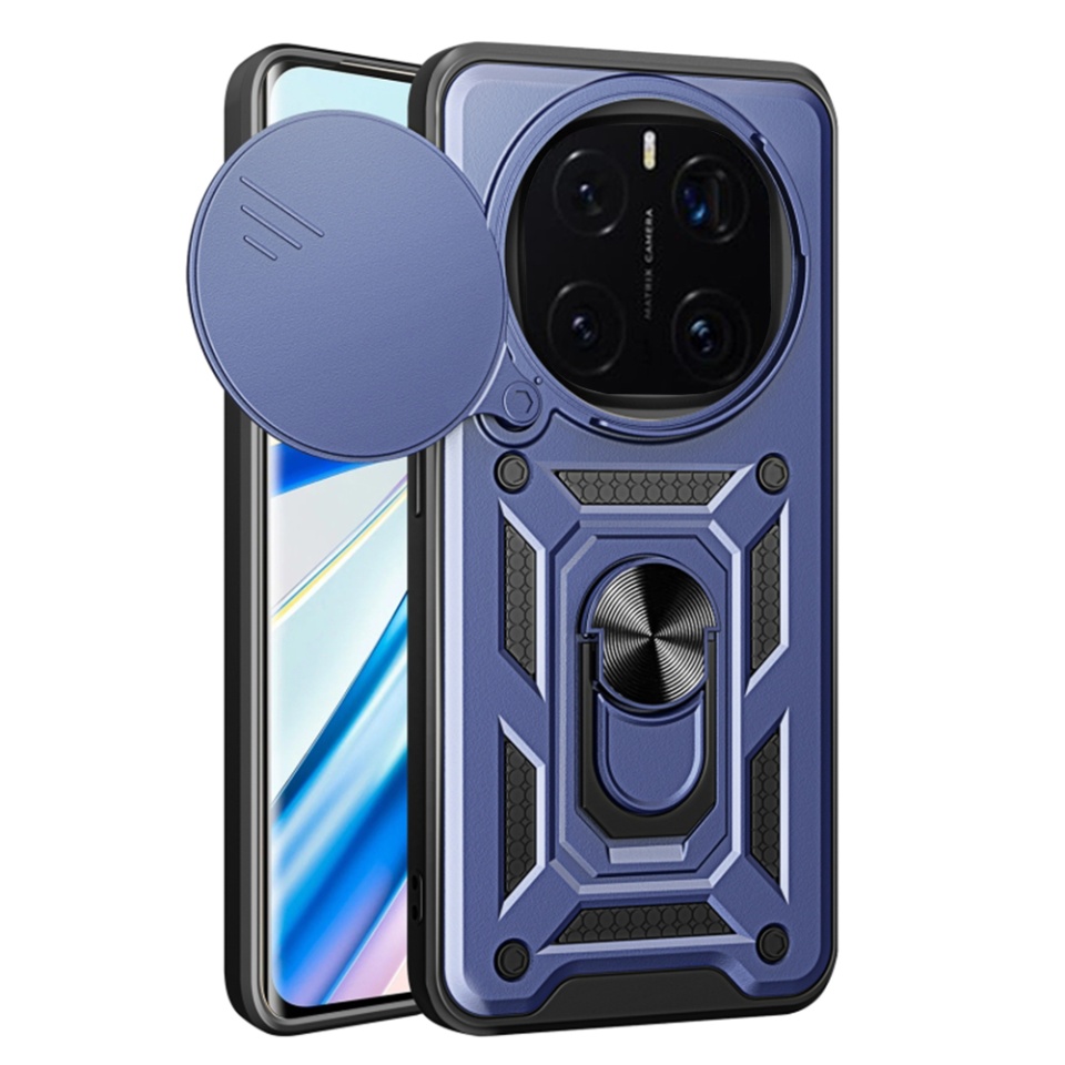 Husa pentru Honor Magic7 Pro, SKYDDAR INNOVATION, CamShield, Inel magnetic, set cu sticker, Albastru