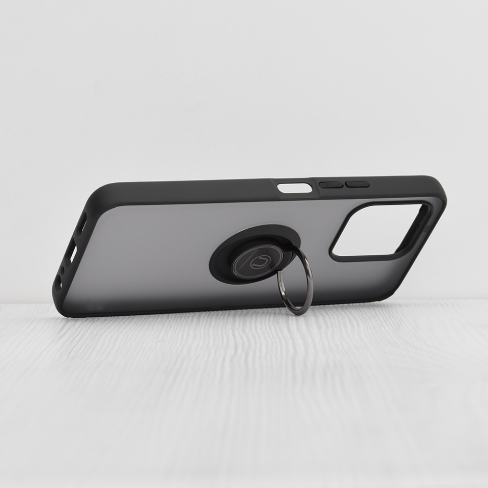 Husa pentru Honor X6 / X8 5G / 70 Lite, SKYDDAR INNOVATION, Glinth cu Inel Rotativ 360° Magnetic, Negru, set cu sticker - 1 | YEO