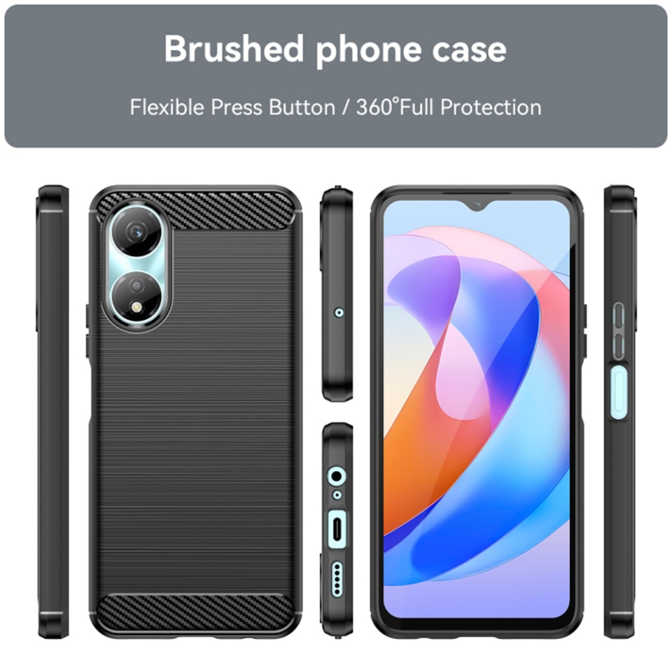 Husa pentru Honor X7b / 90 Smart / X7b 5G, SKYDDAR INNOVATION, Carbon Silicone, din Silicon Slim, cu textura Fibra Carbon, set cu sticker, Negru - 1 | YEO