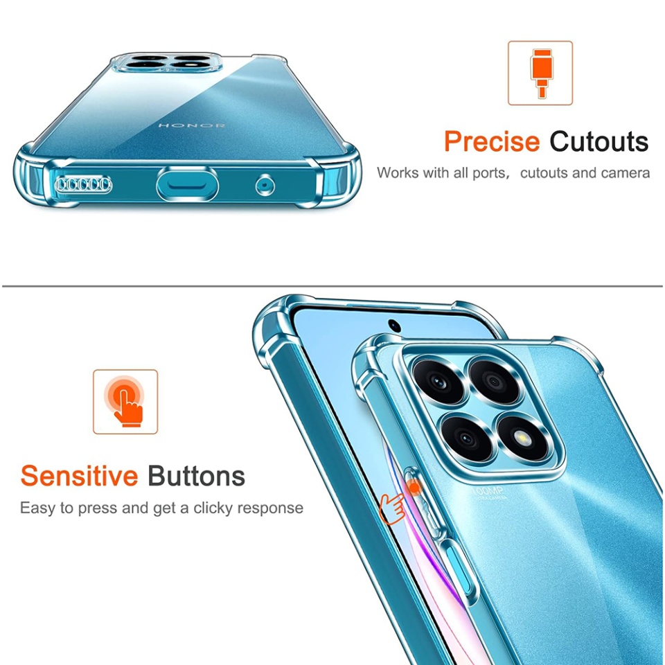 Husa pentru Honor X8a , SKYDDAR INNOVATION, Shockproof Clear din Silicon Slim, Transparenta, set cu sticker - 2 | YEO