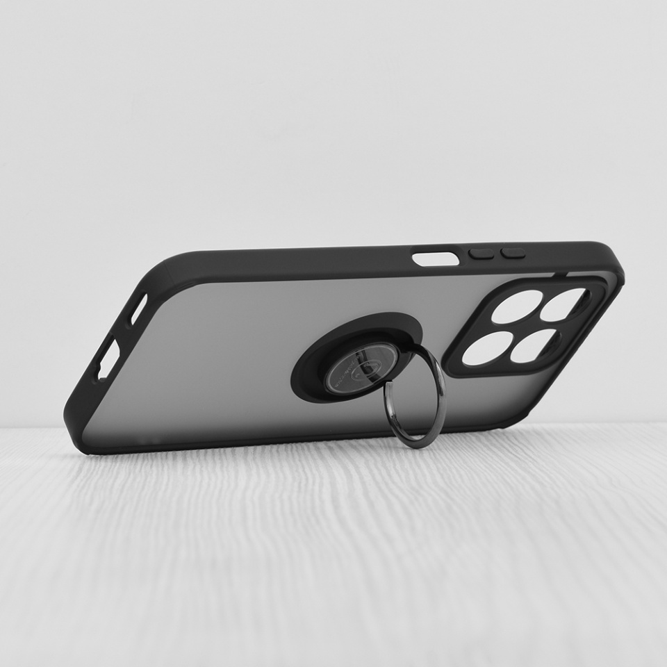 Husa pentru Honor X8b, SKYDDAR INNOVATION, Glinth cu Inel Rotativ 360° Magnetic, Negru, set cu sticker - 1 | YEO