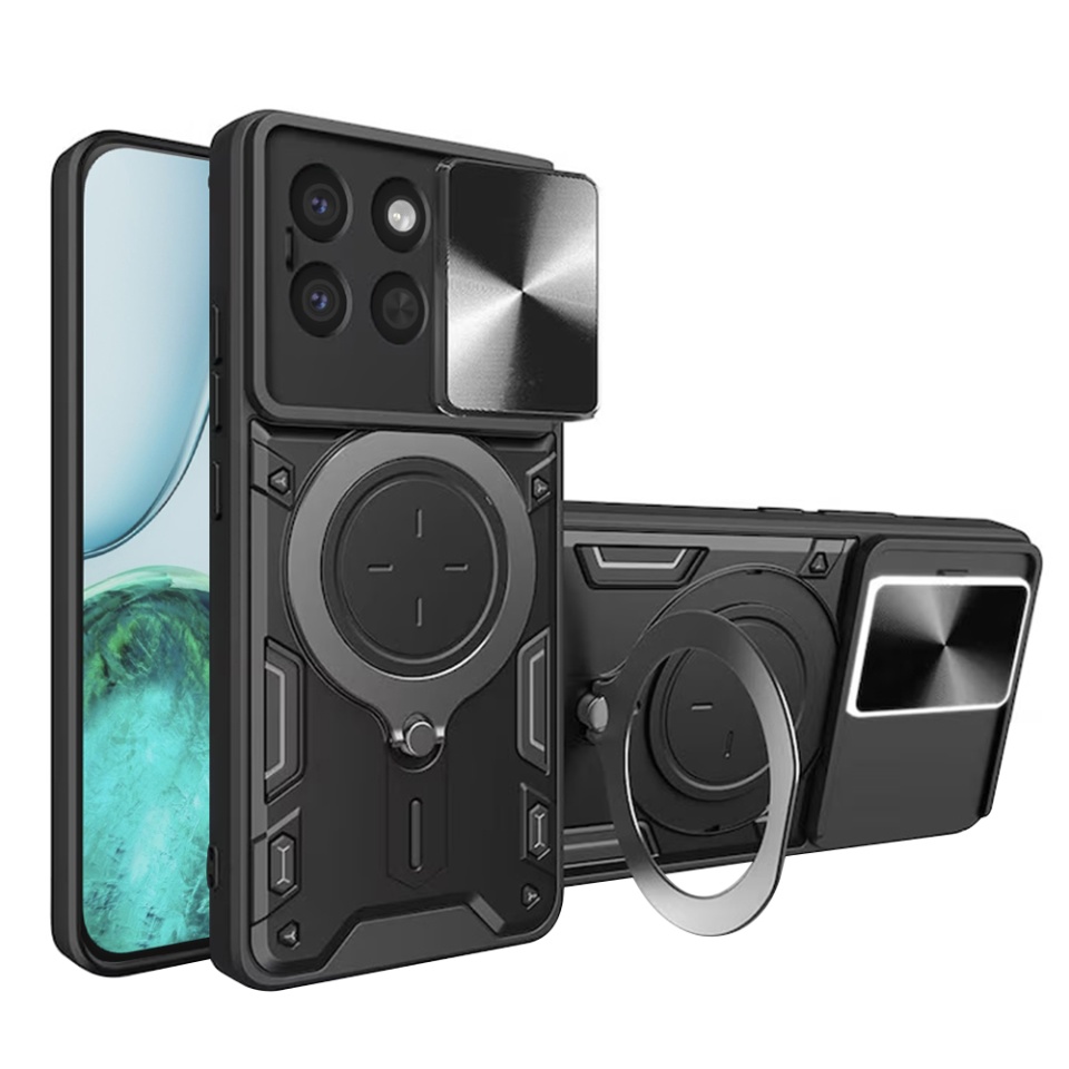 Husa pentru Honor X8c, SKYDDAR INNOVATION, SafeCover cu Inel Magnetic, Protectie Camera, set cu sticker, Negru