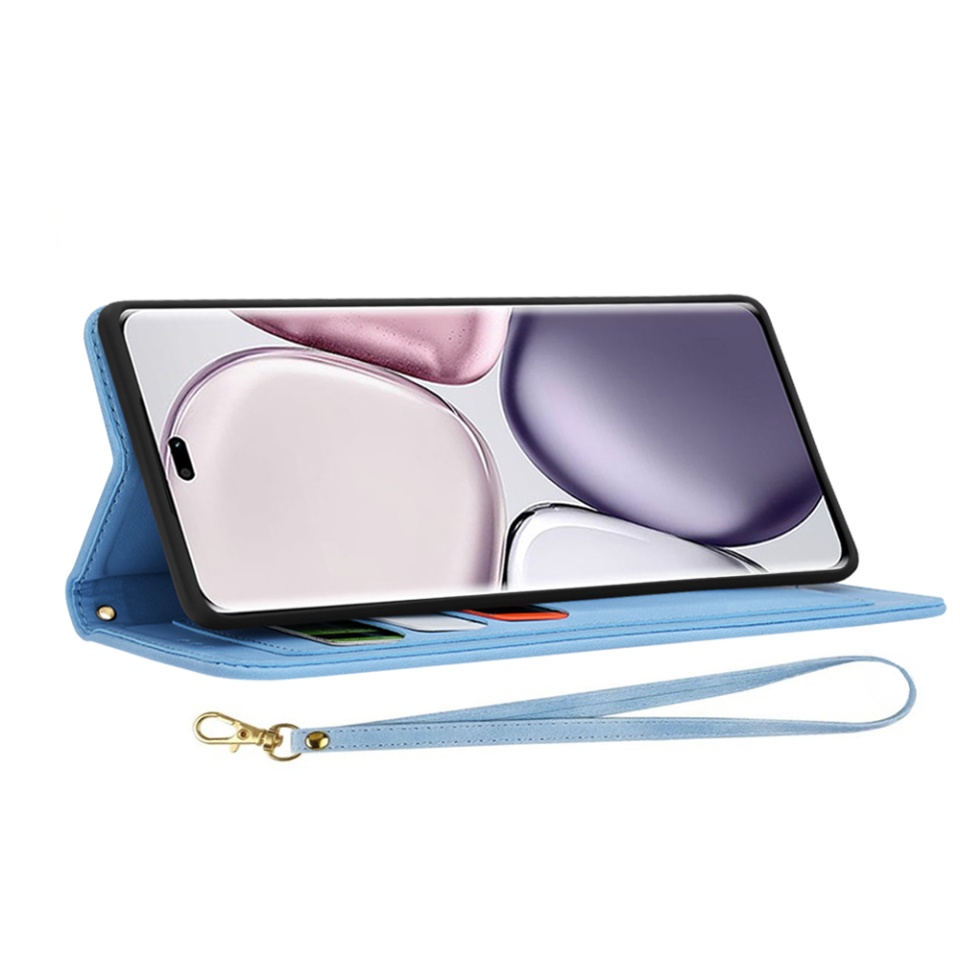 Husa pentru Honor X9c / Magic7 Lite din Piele Ecologică cu Design Floral, Protecție 360°, Stand Integrat, Buzunare pentru Carduri, SKDR Floral Wallet - Bleu - 1 | YEO