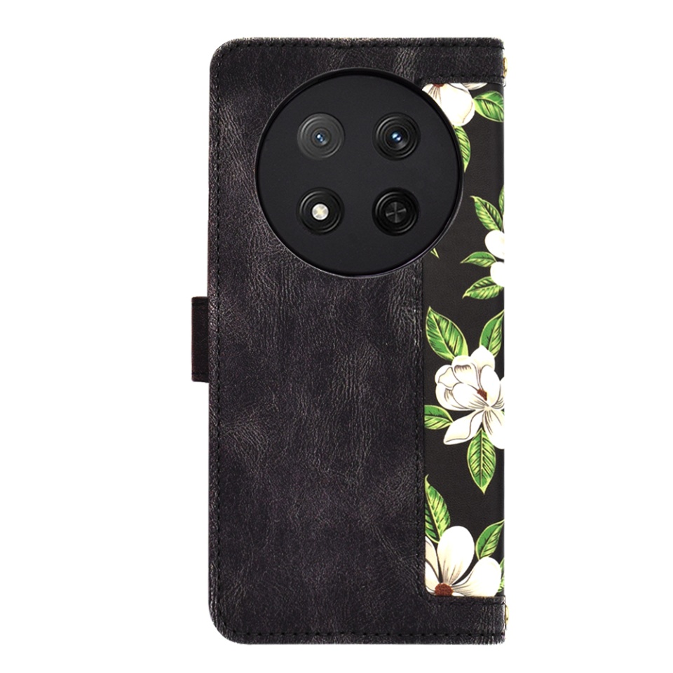 Husa pentru Honor X9c / Magic7 Lite din Piele Ecologică cu Design Floral, Protecție 360°, Stand Integrat, Buzunare pentru Carduri, SKDR Floral Wallet - Negru - 3 | YEO