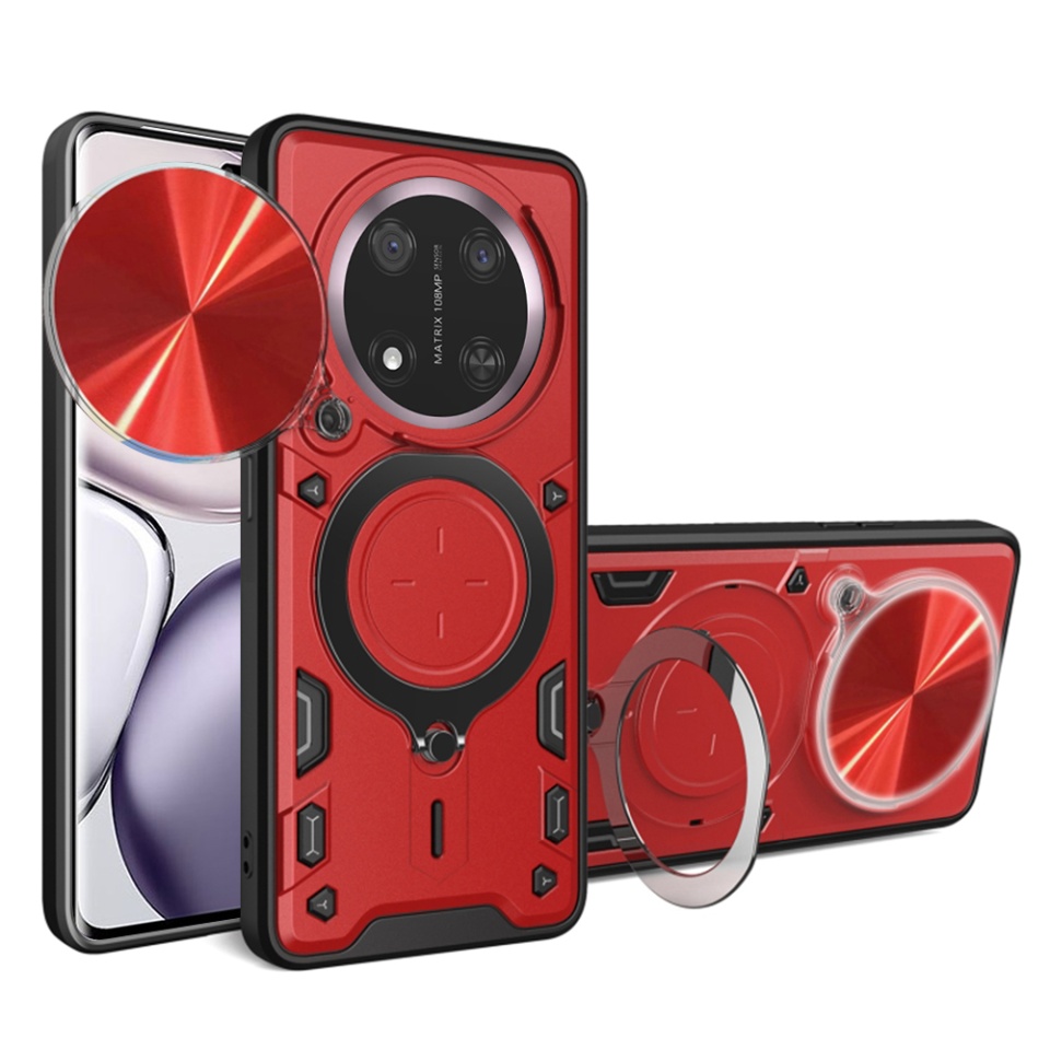 Husa pentru Honor X9c / Magic7 Lite, SKYDDAR INNOVATION, CamGuard Pro, Inel Magnetic, Protectie Camera, set cu sticker, Rosu