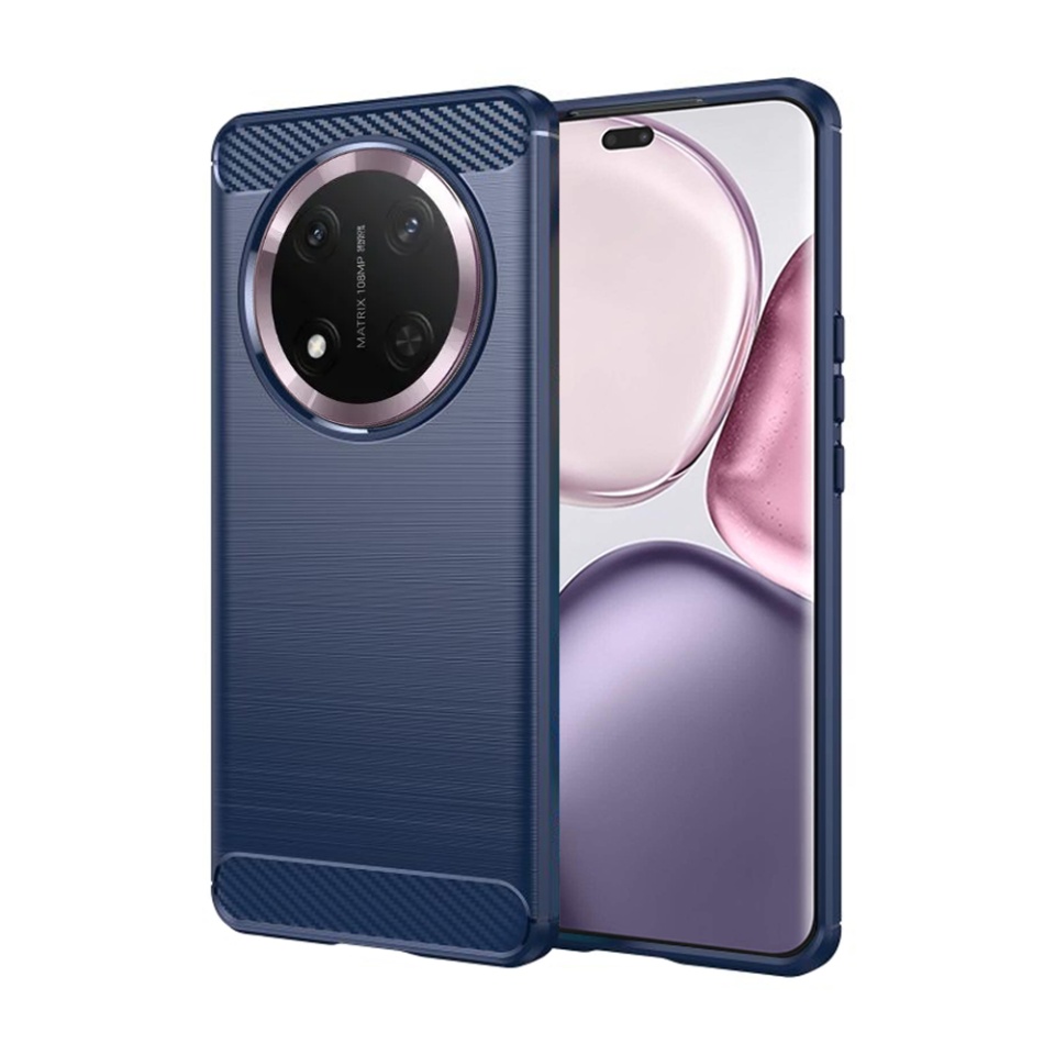 Husa pentru Honor X9c / Magic7 Lite, SKYDDAR INNOVATION, Carbon Silicone, din Silicon Slim, cu textura Fibra Carbon, set cu sticker, Albastru