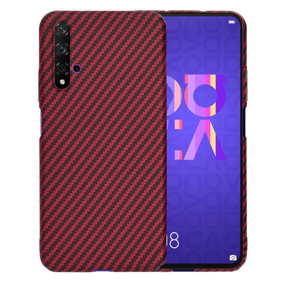 Husa pentru Huawei Nova 5T / Honor 20, Finisaj Premium cu Textura de Carbon, Design Elegant, SKDR CarbonFlex - Rosu