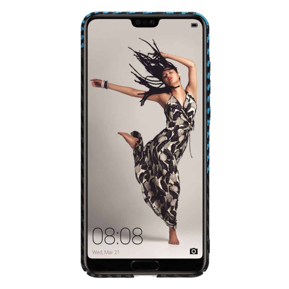 Husa pentru Huawei P20 Pro, SKYDDAR INNOVATION, textura carbon, Carbonite FiberShell, set cu sticker, Bleu, - 1 | YEO