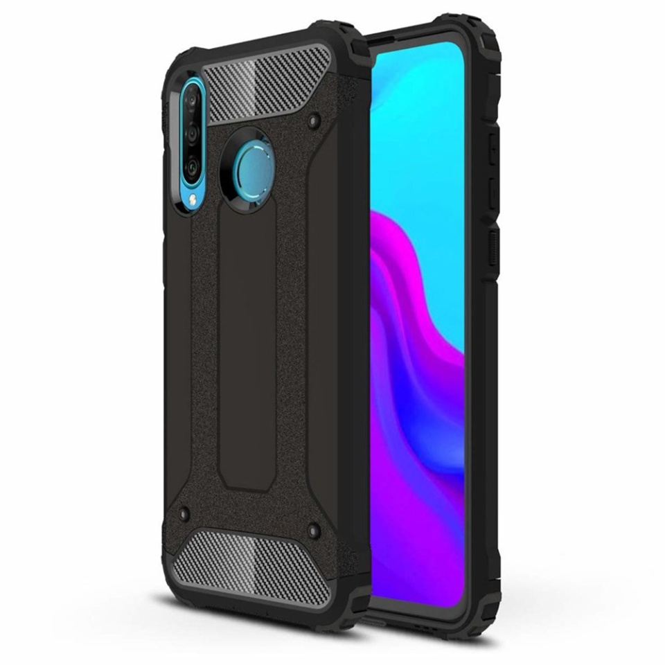 Husa pentru Huawei P30 Lite / P30 Lite New Edition, SKYDDAR INNOVATION, Hybrid Armor, din Plastic Dur, Margini Cauciucate, Antisoc, set cu sticker, Negru