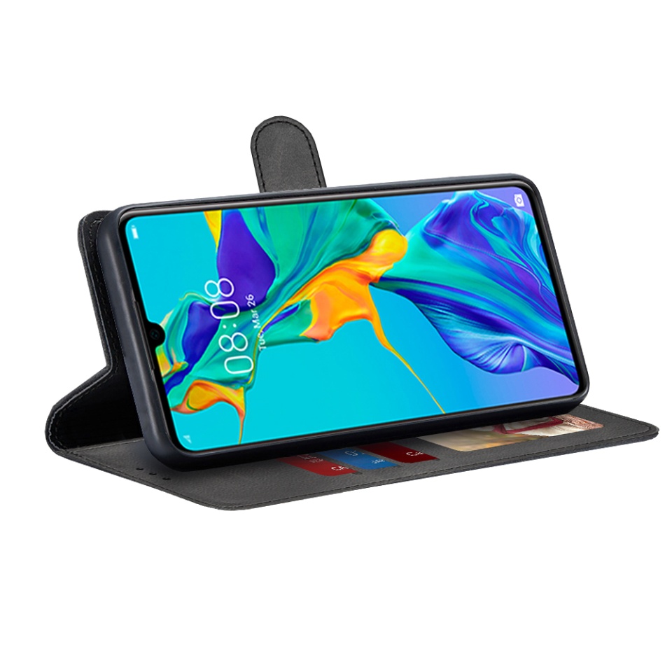 Husa pentru Huawei P30, SKYDDAR INNOVATION, Diary Book, tip carte, cu Portofel Interior, Antisoc, Negru, set cu sticker - 1 | YEO