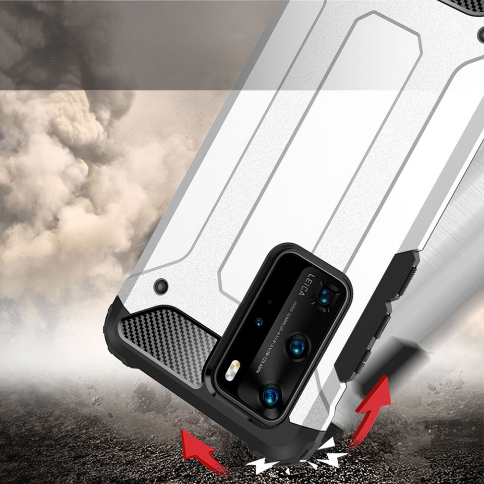 Husa pentru Huawei P40 Pro, SKYDDAR INNOVATION, Hybrid Armor, din Plastic Dur, Margini Cauciucate, Antisoc, set cu sticker, Negru - 2 | YEO