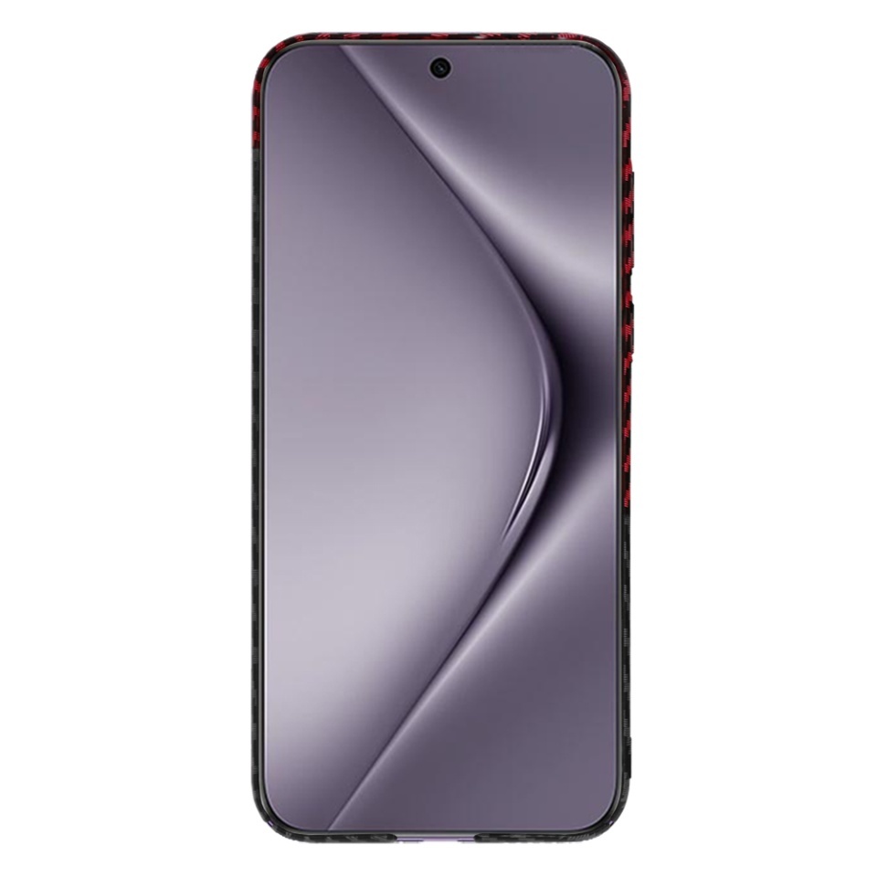 Husa pentru Huawei Pura 70 Pro, SKYDDAR INNOVATION, textura carbon, Carbonite FiberShell, set cu sticker, Rosu inchis, - 1 | YEO