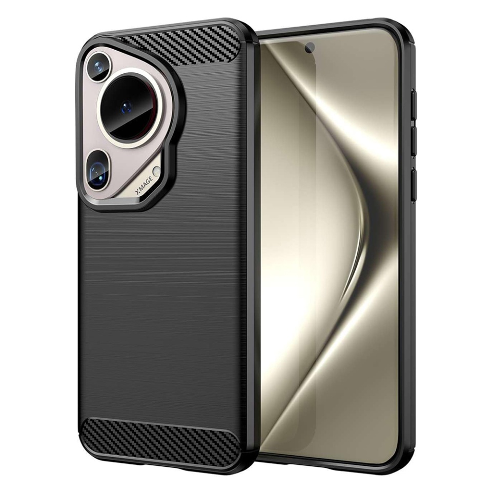 Husa pentru Huawei Pura 70 Ultra din Silicon Premium, Slim, cu textura Fibra Carbon - Negru