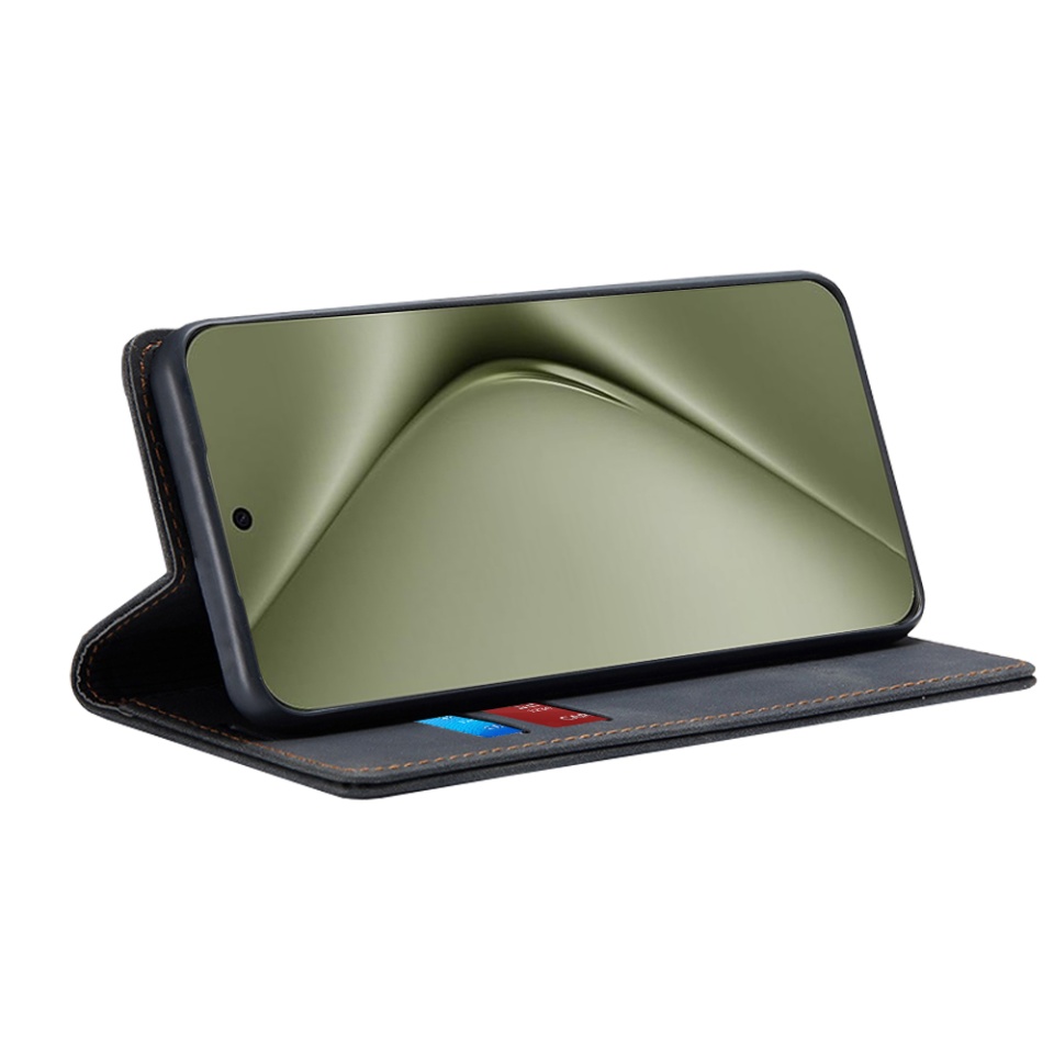 Husa pentru Huawei Pura 70 Ultra, SKYDDAR INNOVATION, Soft Wallet, tip Carte din piele Eco Premium, cu Portofel Interior, Negru, set cu sticker - 1 | YEO