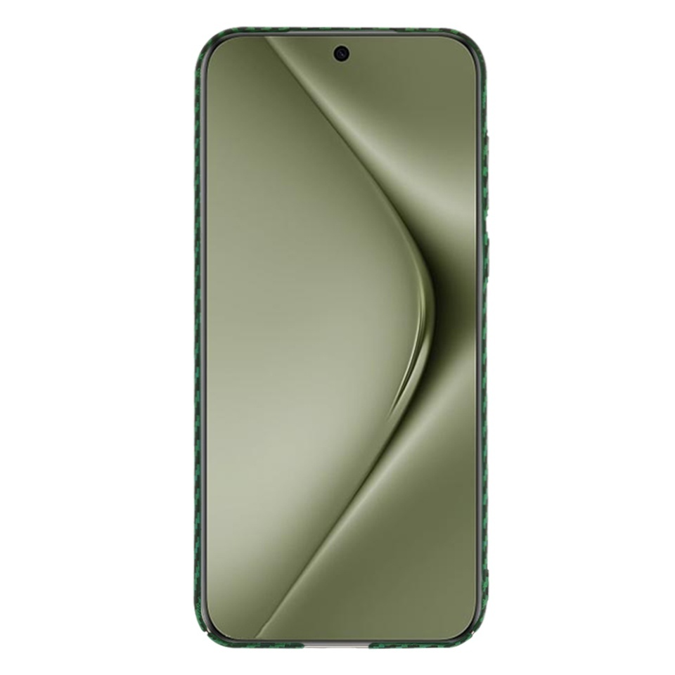 Husa pentru Huawei Pura 70 Ultra, SKYDDAR INNOVATION, textura carbon, Carbonite FiberShell, set cu sticker, Verde, - 1 | YEO