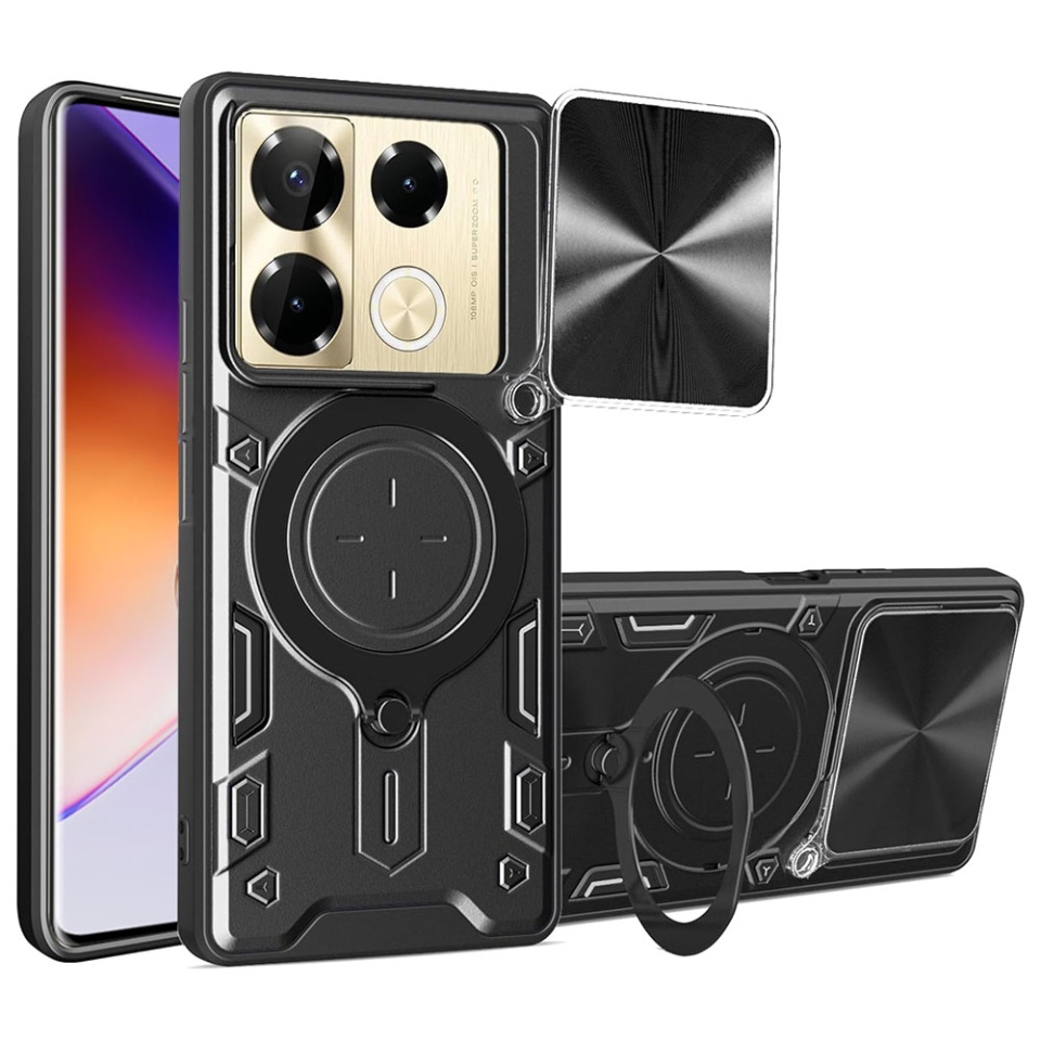 Husa pentru Infinix Note 40 Pro+, SKYDDAR INNOVATION, CamGuard Pro, Inel Magnetic, Protectie Camera, set cu sticker, Negru