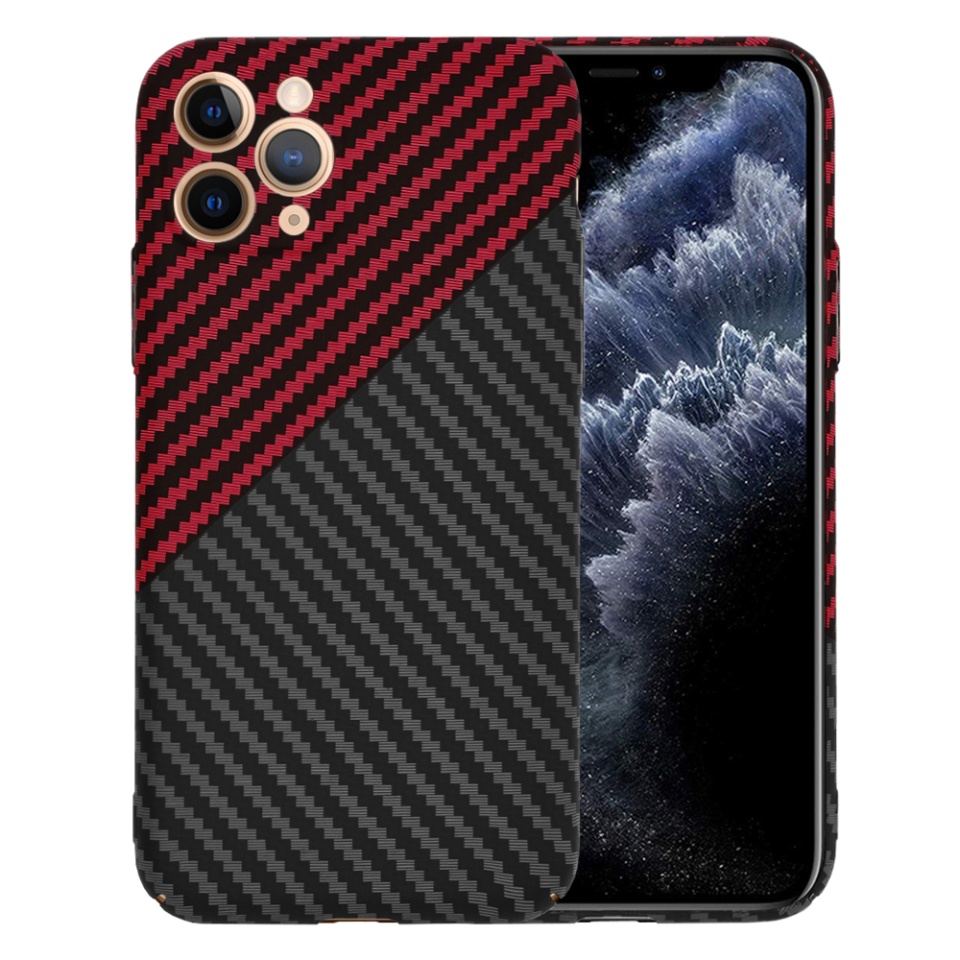 Husa pentru iPhone 11 Pro, Finisaj Premium cu Textura de Carbon, Design Elegant, SKDR CarbonFlex - Rosu inchis