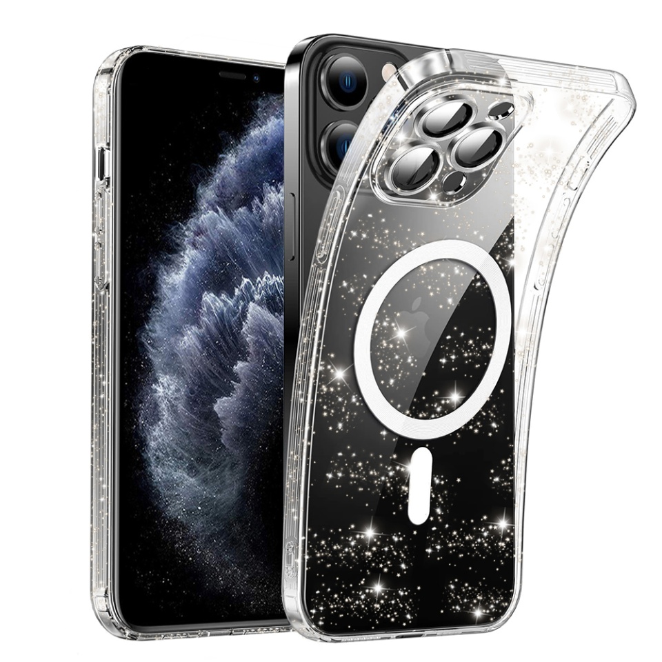 Husa pentru iPhone 11 Pro , Magsafe, din Silicon TPU cu Sclipici, Design Elegant si Ultra Subtire, SKDR Shine - Transparenta